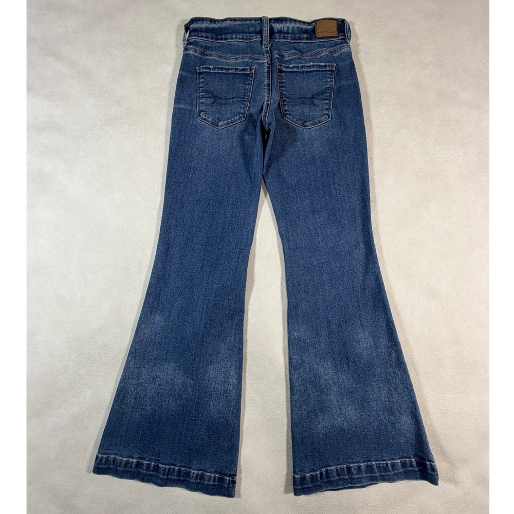 American Eagle Size 6 Super Low Rise Flare Jeans Medium Wash Next Level Stretch - Picture 2 of 11